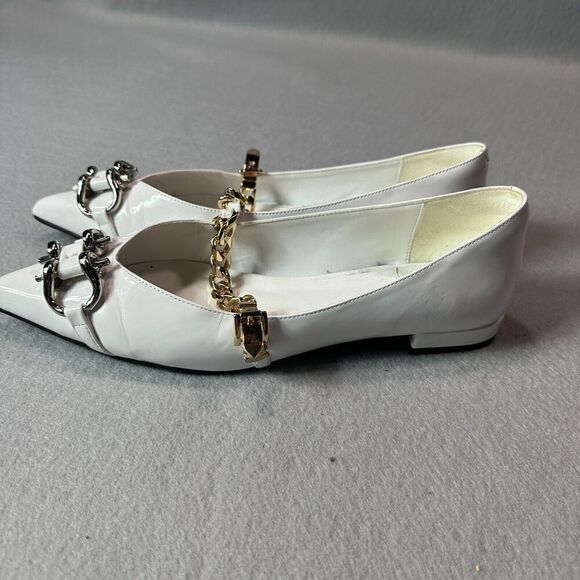 Jeffrey‎ Campbell Lavinia Flats Womens 8.5 White Leather Point Toe Horsebit - Picture 4 of 9